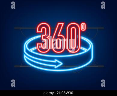 Neon The 360-degree Angle icon. Geometric mathematical symbol. Full rotation. Stock Vector