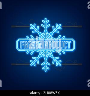 Blue frozen product neon icon on blue background Stock Vector