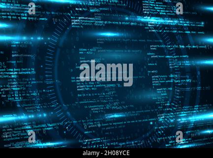 Cloud network, information storage or coding vector background. Computer science, virtual reality and software development backdrop with app, program Stock Vector