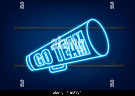 Go Team Triangle Banner. Go team in cartoon style. Neon icon. Vector stock illustration Stock Vector