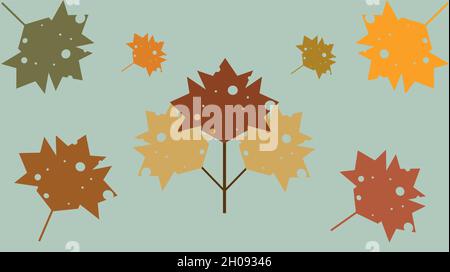 Autumn leaves,autumn leaves, colorful, perforated leaves on a green background,adobe illustrator eps8 Stock Vector