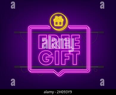 Business template with red free gift for banner design. Neon icon. Vector business template. Present gift box icon Stock Vector