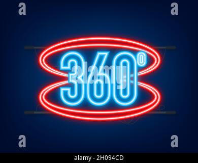Neon The 360-degree Angle icon. Geometric mathematical symbol. Full rotation. Stock Vector