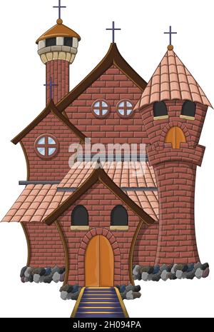 Haunted church building isolated on white background Stock Vector