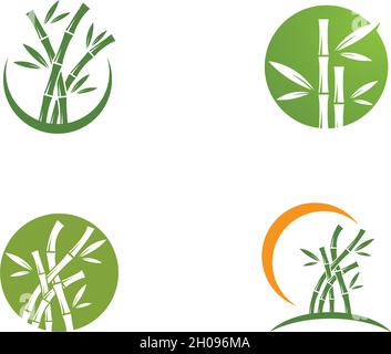 Bamboo with green leaf logo vector icon template Stock Vector