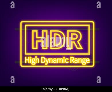 High Dynamic Range Imaging, High definition. HDR. Neon icon. Vector illustration Stock Vector