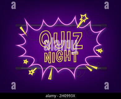 Comic speech bubbles with text quiz night. Neon icon. Symbol, sticker tag, special offer label, advertising badge. Vector stock illustration Stock Vector