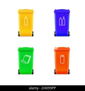 Set of icons garbage cans isolated on white. Realistic waste bins. Stock Vector