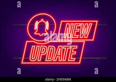New update banner in modern style. Neon icon. Web design. Vector stock illustration Stock Vector