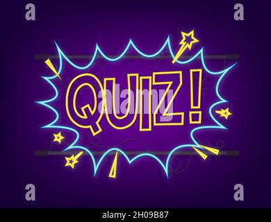 Comic speech bubbles with text quiz. Neon icon. Vintage cartoon illustration. Symbol, sticker tag, special offer label, advertising badge. Vector Stock Vector