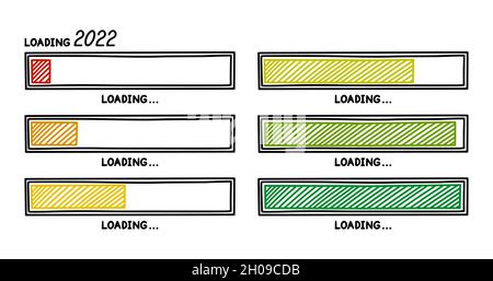 New year 2022 progress loading bar. Infographics design element with gradient status of completion. Hand drawn vector illustration isolated in white Stock Vector