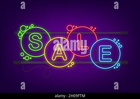 Neon speech bubbles with text Sale. Neon icon. Symbol, sticker tag, special offer label, advertising badge. Vector stock illustration Stock Vector
