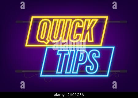 Quick tips neon icon badge. Ready for use in web or print design. Vector stock illustration Stock Vector