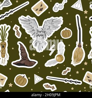 Fantasy Harry Potter, great design for any purpose. Magic seamless pattern. Magic and witchcraft. Hogwarts. Stock Vector