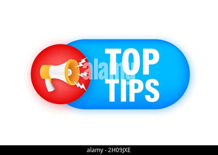 Megaphone yellow banner - Top tips. Vector illustration Stock Vector