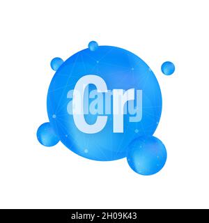 Mineral Cr Chromium blue shining pill capsule icon. Substance For Beauty. Chromium Mineral Complex. Stock Vector