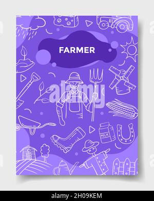 farmer jobs or profession doodle hand drawn set collections with ...