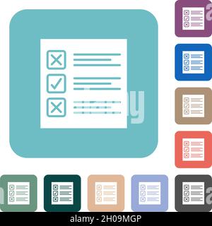 Questionnaire paper solid white flat icons on color rounded square backgrounds Stock Vector