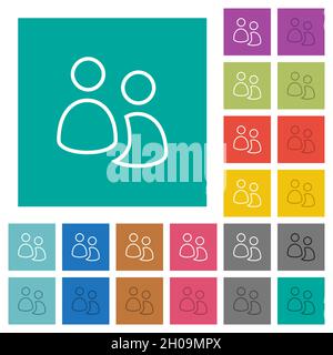 User group outline multi colored flat icons on plain square backgrounds. Included white and darker icon variations for hover or active effects. Stock Vector