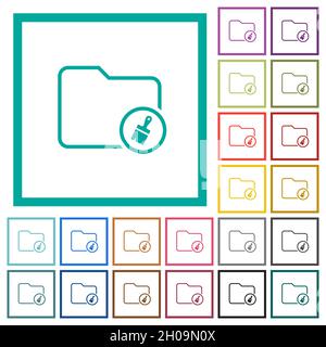 Directory paste outline flat color icons with quadrant frames on white background Stock Vector