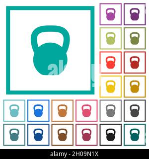 Kettlebel flat color icons with quadrant frames on white background Stock Vector