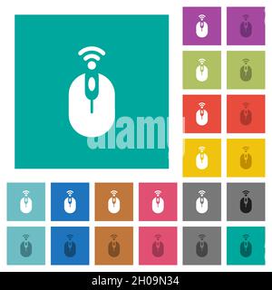 Wireless computer mouse multi colored flat icons on plain square backgrounds. Included white and darker icon variations for hover or active effects. Stock Vector