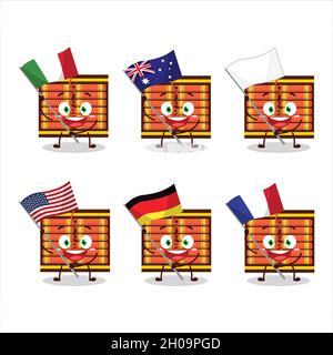 Red firecracker string cartoon character bring the flags of various countries. Vector illustration Stock Vector