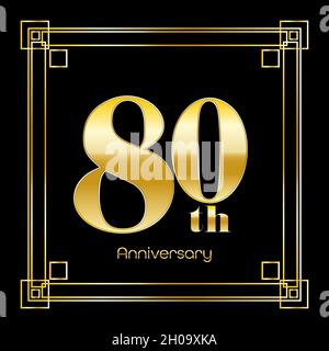 Number Eighty Logo Design With Square Ornament, luxury golden design, anniversary concept, vector illustration Stock Vector