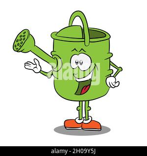 Friendly watering can as cartoon drawing, vector illustration Stock Vector