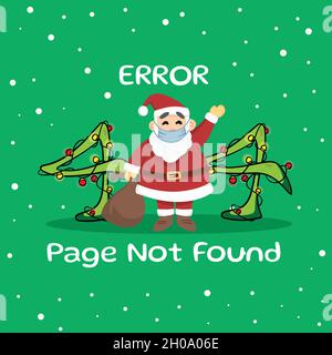 Christmas themed 404 error message. Oops page not found. Page Missing coming soon error message. Santa Clause Christmas Snow Fall Background editable Stock Vector