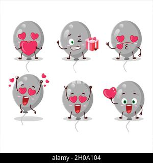 Grey balloons cartoon character with love cute emoticon. Vector illustration Stock Vector
