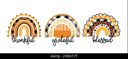 Thankful Grateful Blessed - Religion quote Thanksgiving day, lettering message. Handwritten modern brush calligraphy for fall. Good for home decor, po Stock Vector