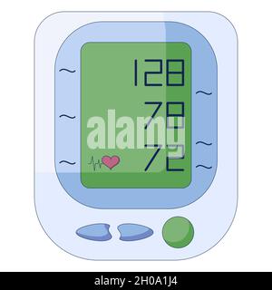 Medical tonometer, Electronic blood pressure monitor. Digital sphygmomanometer in a flat style isolated on a white background. Stock Vector
