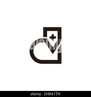 letter d plus medical heart pulse symbol logo vector Stock Vector