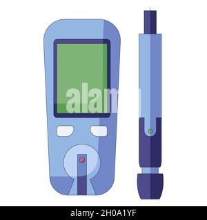 Glucose meter vector illustration. Diabetes blood glucose test. Modern electronic icon in a flat style isolated on a white background. Stock Vector