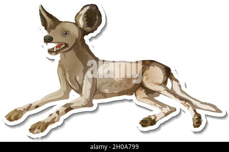 A sticker template of hyena cartoon character illustration Stock Vector