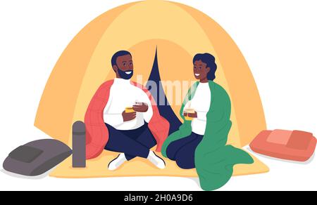 Partners camping semi flat color vector characters Stock Vector