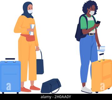 Passengers in face masks semi flat color vector character set Stock Vector