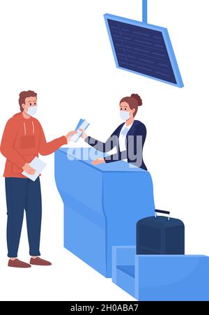 Passport control semi flat color vector characters Stock Vector
