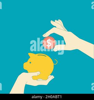 Saving, investment in future, tips and tricks for planning, save money or open a bank deposit concept. Budget home savings and investment money. Stock Vector