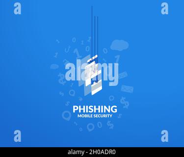Phishing scam, hacker attack network and online internet security. Hacking credit cards, passwords and personal information.Cyber banking account. Stock Vector