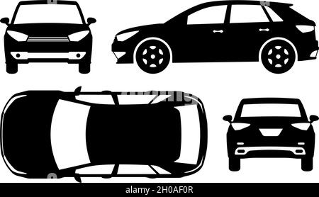 Crossover silhouette on white background. Vehicle icons set view from side, front, back, and top Stock Vector