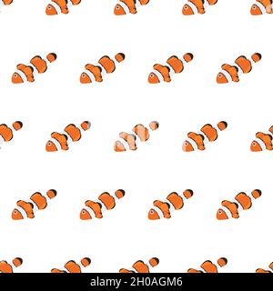 Sea animal seamless pattern with clownfish. Undersea world habitants print. Hand drawn underwater life vector illustration. Funny cartoon marine animals character for kid fabric, textile. Stock Vector