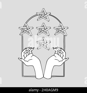 Vintage Mystic hands and impossible stars inside arch Stock Vector