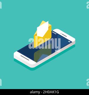 Email notification on the smartphone screen isometric. Vector illustration Stock Vector