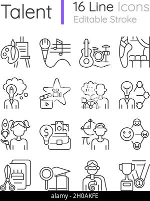 Talents and aptitudes linear icons set Stock Vector