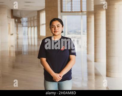 Yasmine Delarosa, a future Marine with Recruiting Sub-Station Lakewood, Recruiting Station Orange County, poses for a photo in Santa Ana, California, on Jan. 12, 2021. Delarosa is anticipated to become a part of Marine Corps history by being a part of the first female platoon to attend training at Marine Corps Recruit Depot San Diego on Jan. 25, 2021. Stock Photo