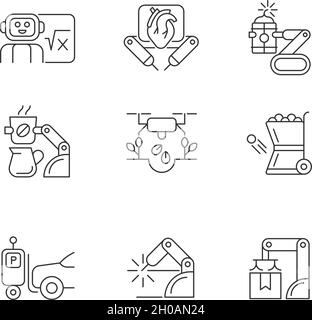 Leading technologies linear icons set Stock Vector
