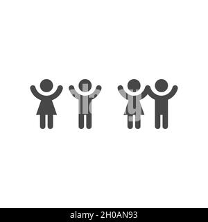 Kids silhouette black vector icon. Children, boy and girl, holding hands symbol. Stock Vector