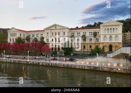 Facade detail of the University of Deusto, Bilbao, Biscay, Basque Country, Euskadi, Euskal Herria, Spain Stock Photo